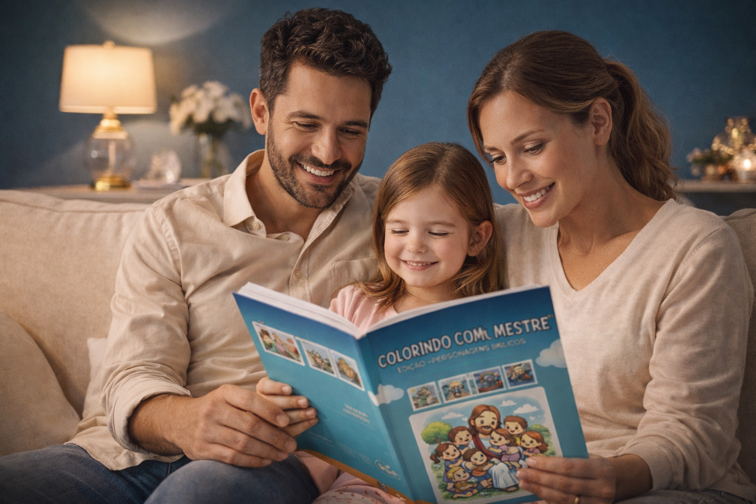 Família cristã aprendendo junto